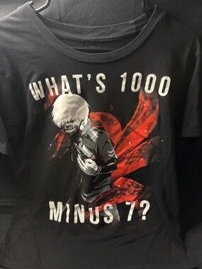 Tokyo Ghoul Men's XL Graphic T-Shirt Ken Kaneki 1000 Minus 7 Anime Black Tee.